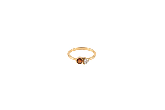 Round Orange Sapphire & Pear Diamond Ring