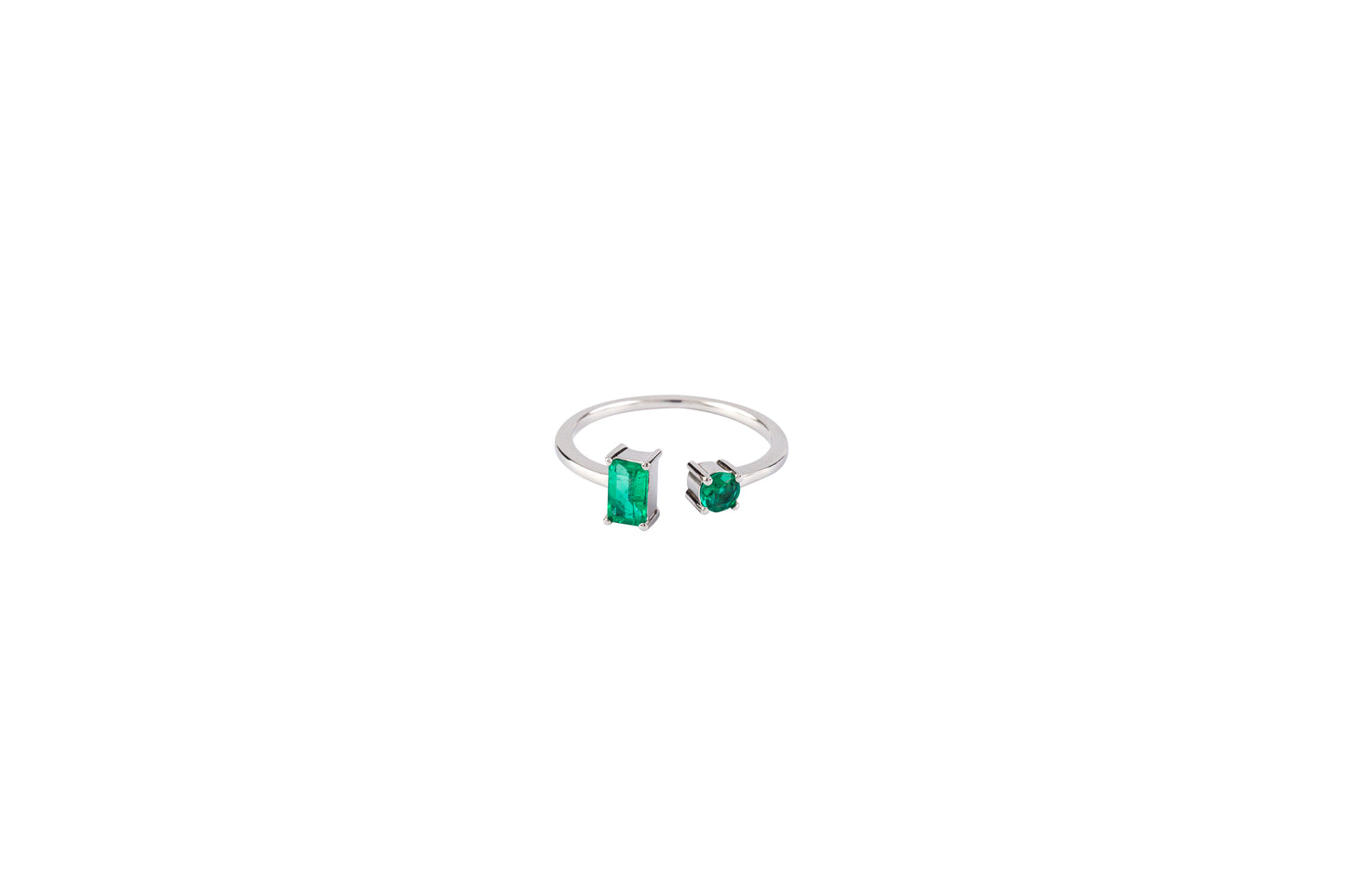 Baguette & Round Emerald Ring