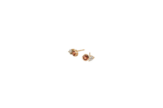 Round Orange Sapphire & Pear Diamond Earrings