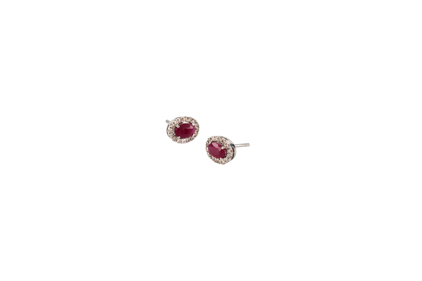 Oval Ruby & Diamond Halo Studs