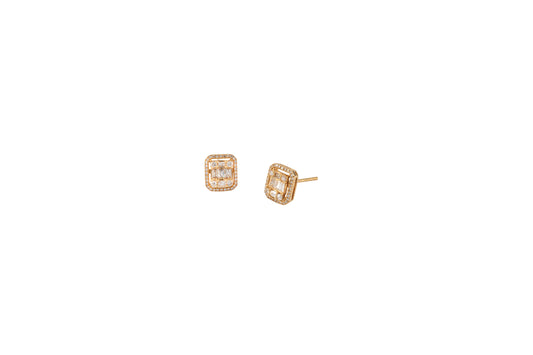 Diamond Baguette Square Earrings In Yellow Gold