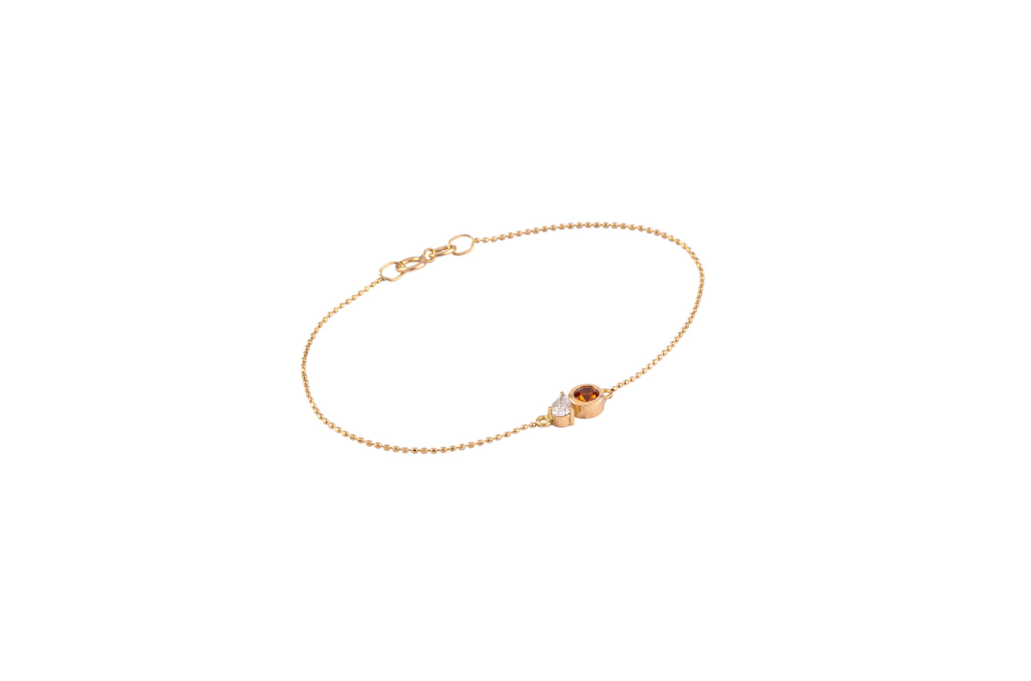 Round Orange Sapphire & Pear Diamond Bracelet