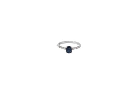 Oval Dark Sapphire & Diamond Ring