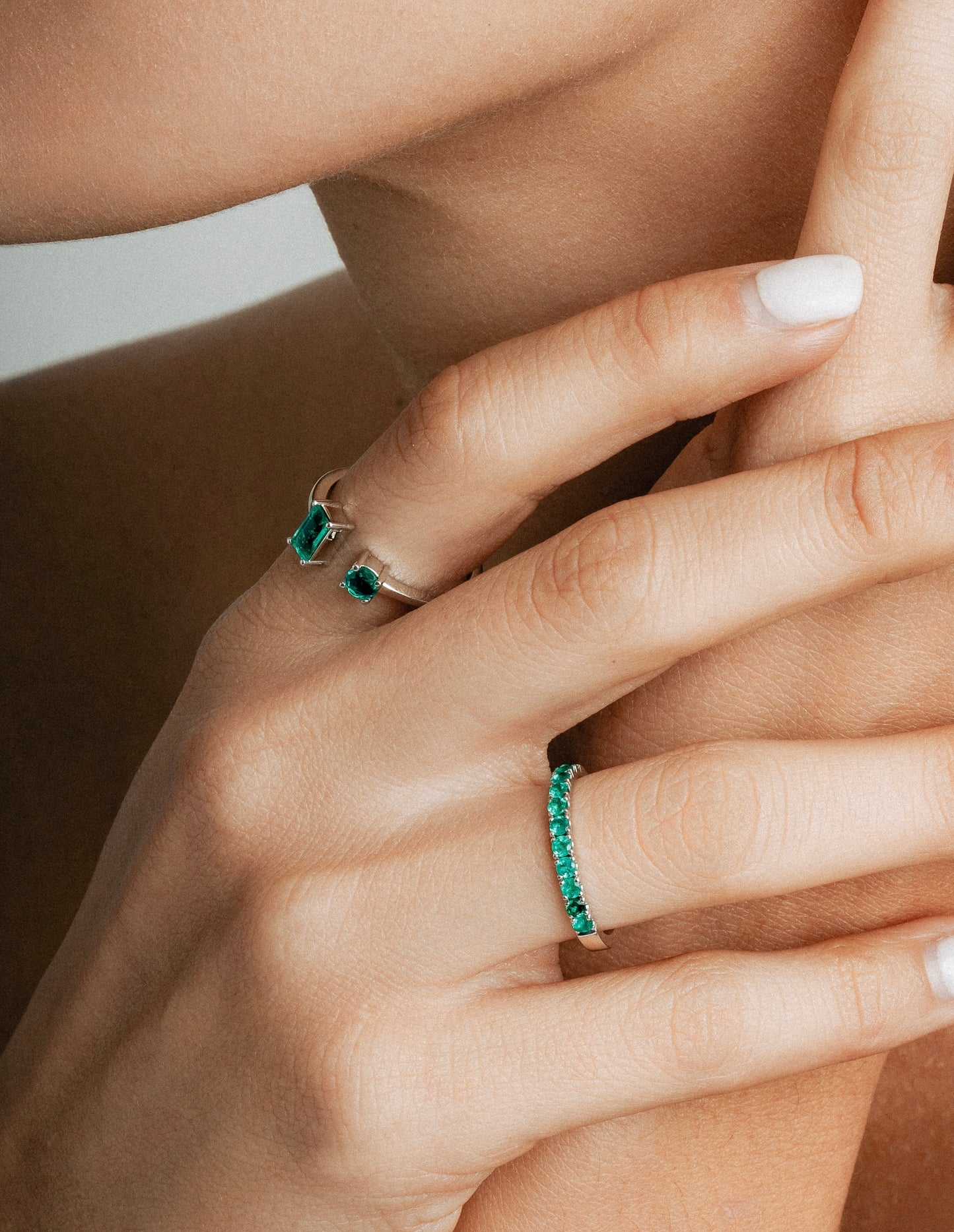 Emerald Band Ring In White Gold