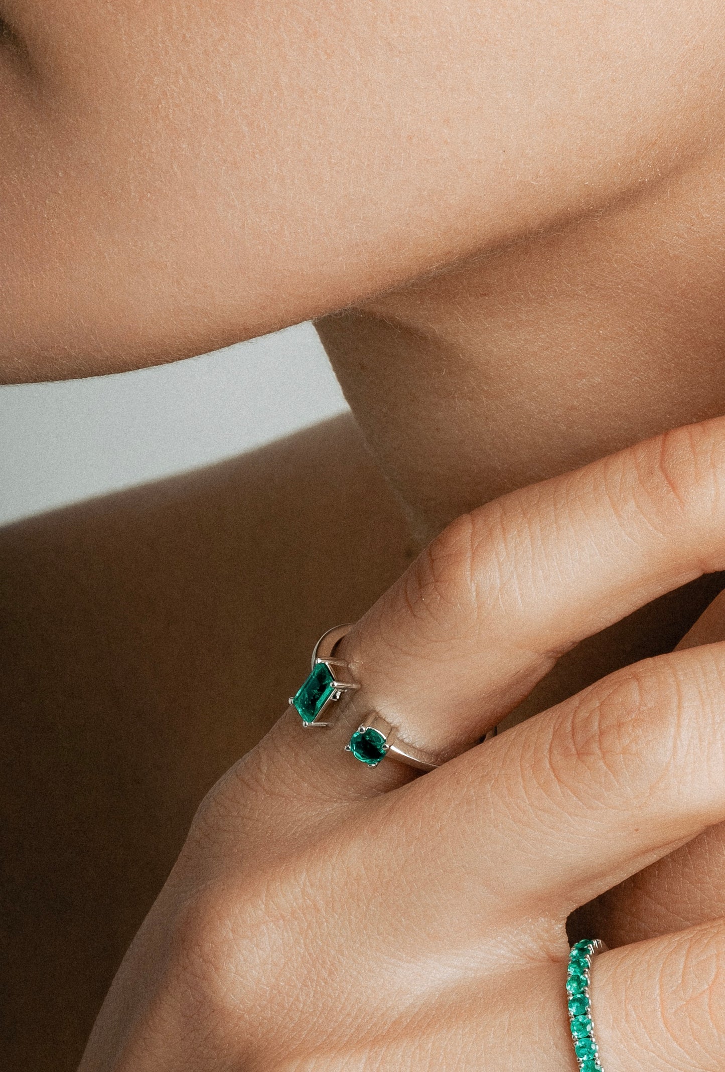 Baguette & Round Emerald Ring