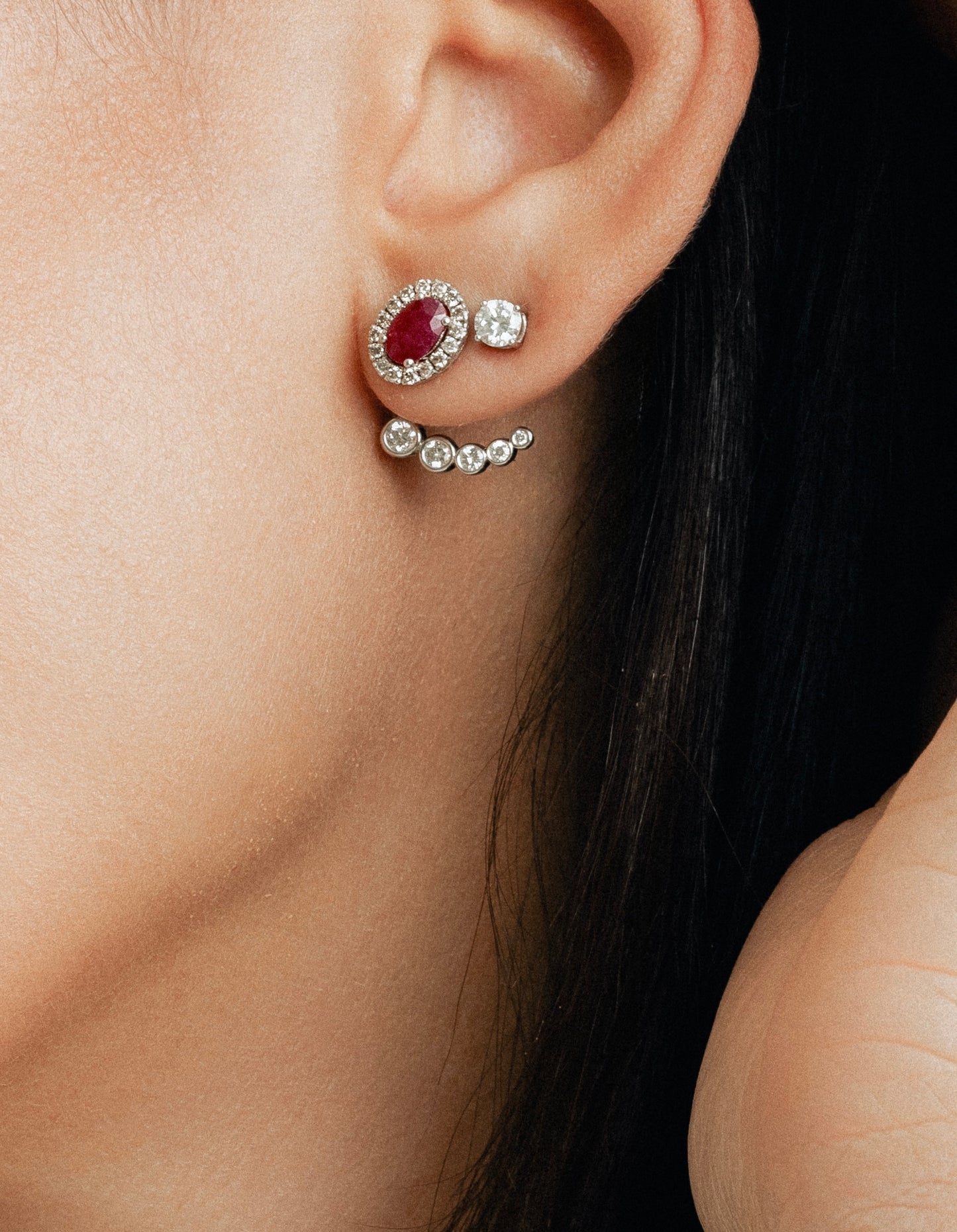 Oval Ruby & Diamond Halo Studs