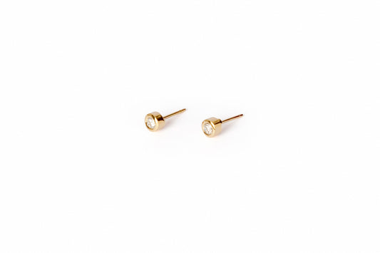 Aretes Topos Diamantes Bisel Oro Amarillo