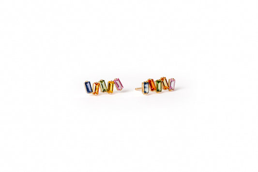 Rainbow Baguette Cascade Earrings