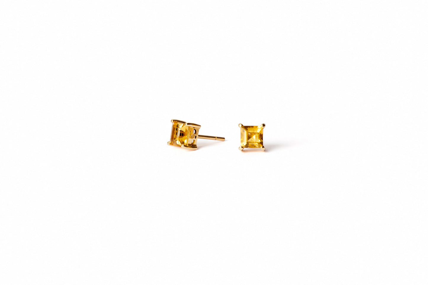 Square Citrine Gold Studs