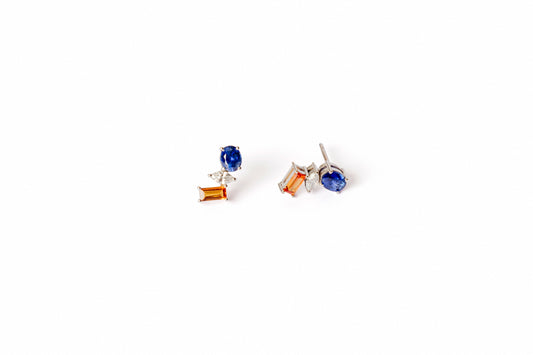 Aretes Zafiro Azul Redondo, Diamante Marquis, Baguette Zafiro Naranja