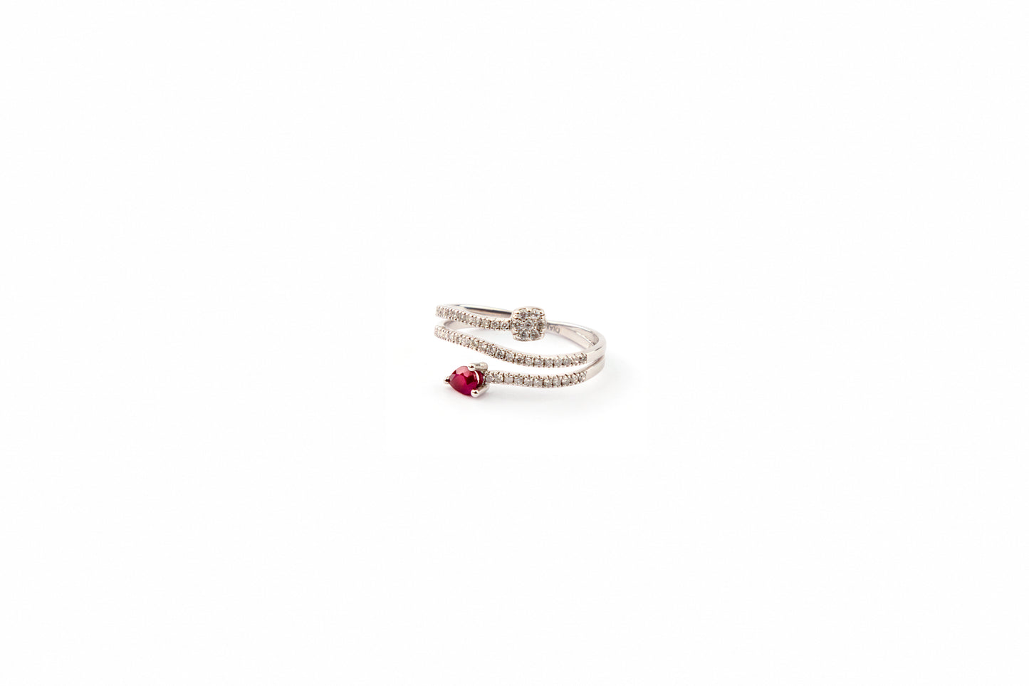 Diamond Spiral Ring with Ruby Teardrop