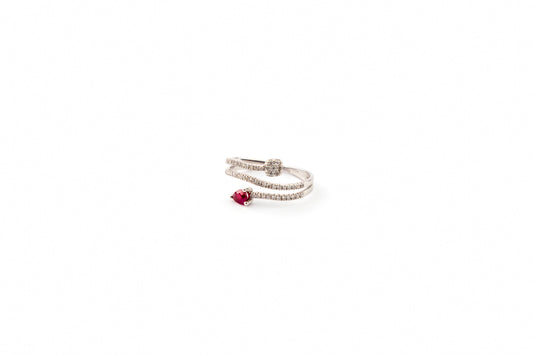 Diamond Spiral Ring with Ruby Teardrop