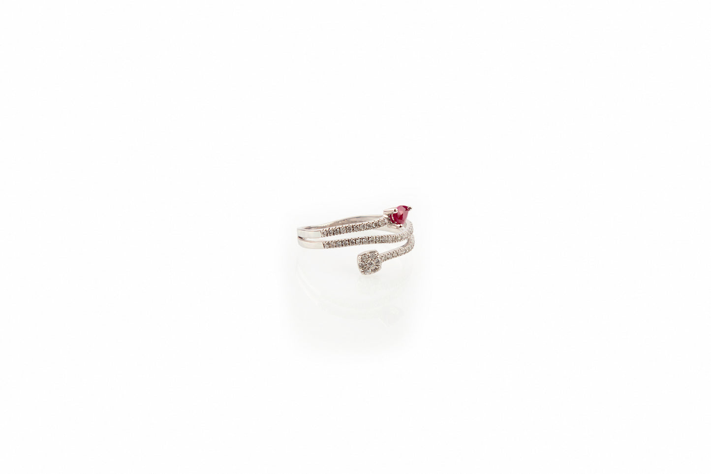 Diamond Spiral Ring with Ruby Teardrop