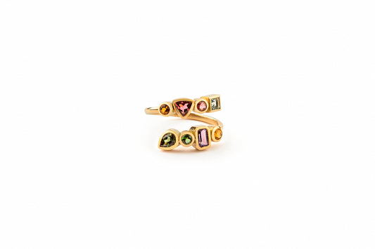 Spiral Rainbow Semiprecious Stones Ring