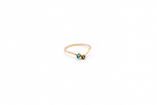 Curved Stackable Ring with Round Green and Baguette Blue Tourmaline