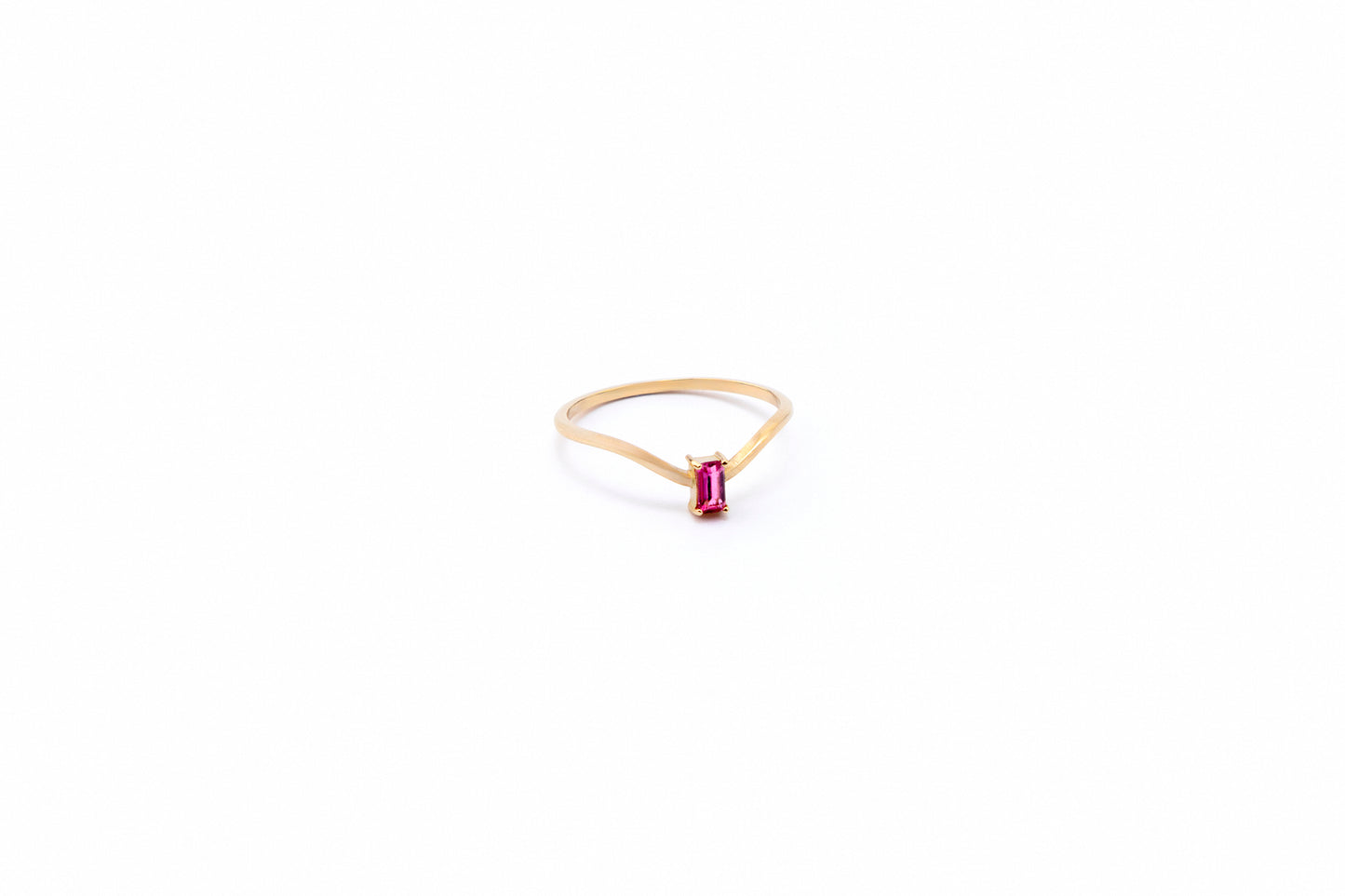 Curved Stackable Ring with Baguette Pink Tourmaline