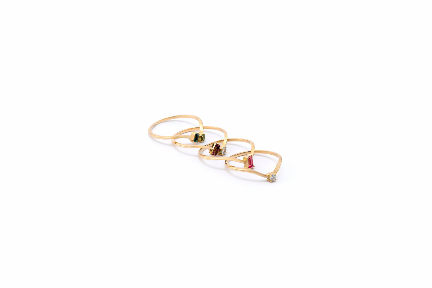 Curved Stackable Ring with Baguette Purple Tourmaline and Moissanite