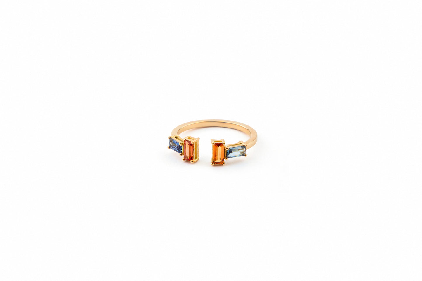 Baguette Sapphire T Ring - Orange & Blue