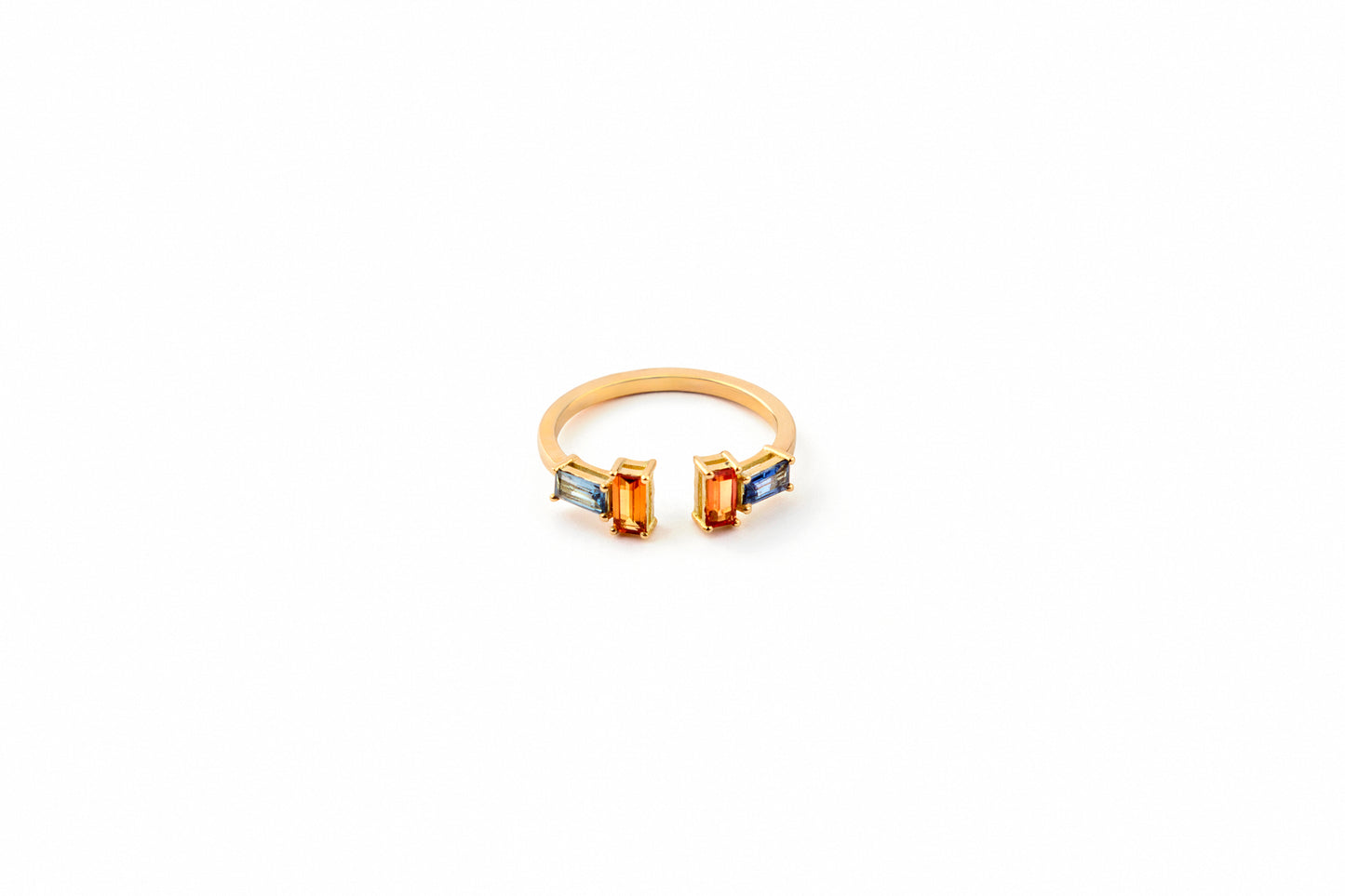 Baguette Sapphire T Ring - Orange & Blue